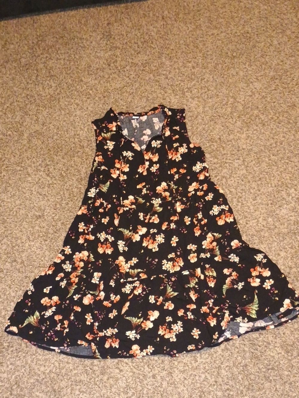 Old Navy Black Sleeveless Mini Dress with Orange & Cream Floral Print